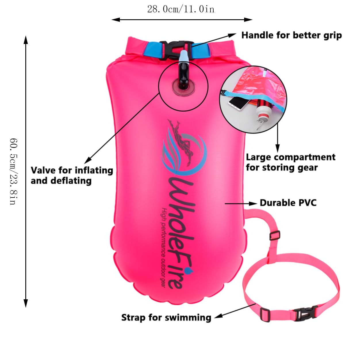 Boya de natación de 20 L, Impermeable, Inflable, Bolsa Seca, Flotador de Seguridad para Deportes acuáticos, Nadadores de Aguas Abiertas, triatletas, kayakistas y esnórqueles
