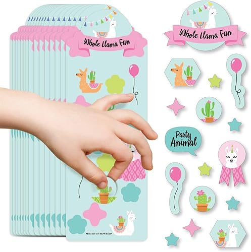 Big Dot of Happiness Whole Llama Fun – Llama Fiesta Cumpleaños Recuerdos Pegatinas Niños – 16 Hojas – 256 Pegatinas