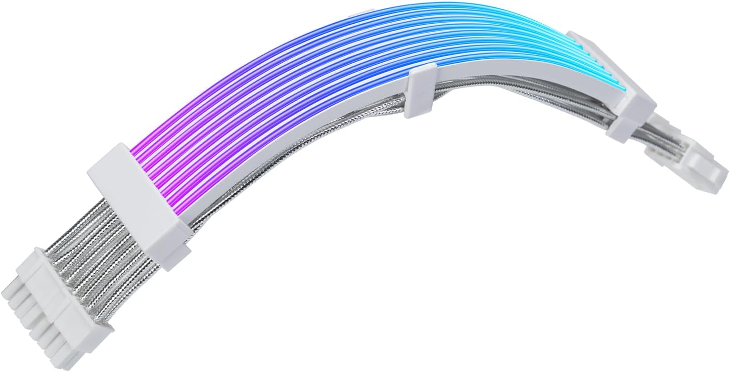 2x8 Pin RGB GPU Cable, PCIE RGB PSU Cables 5V 3Pin ARGB Graphics Card Power Supply Extension,for PC Build,Four Sides Lighting Strips.