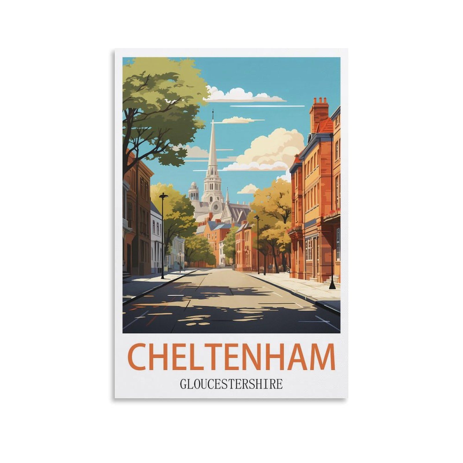 KmoNo Cheltenham Gloucestershire Vintage Travel Posters 24x36inch(60x90cm) Wall Decor Painting Canvas Wall Art Living Room Poster Bedroom
