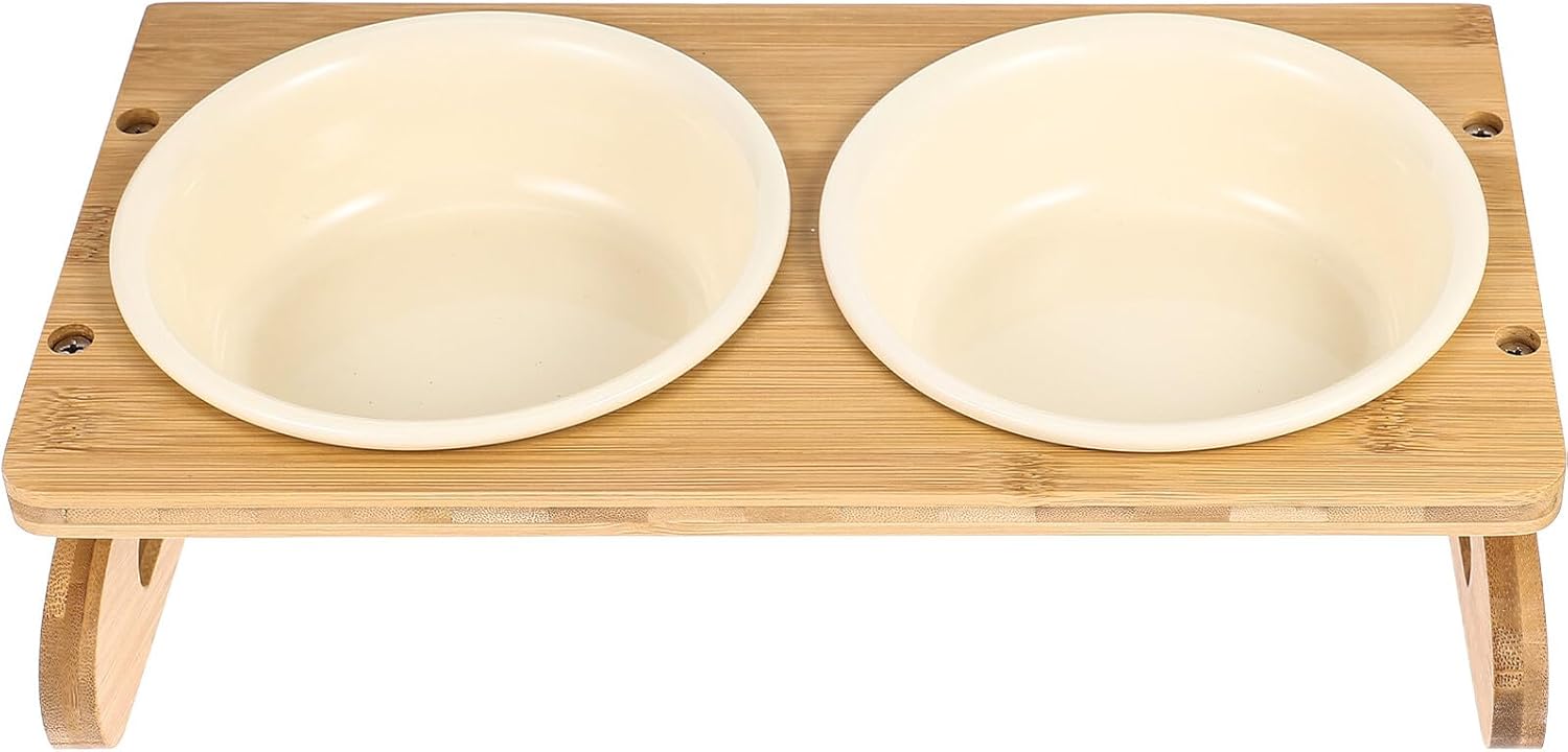 Elevated Ceramic Cat Bowl with Stand Double Bowls Anti-Slip Raised Pet Feeder for Comfortable Neck Support and Easy Cleaning