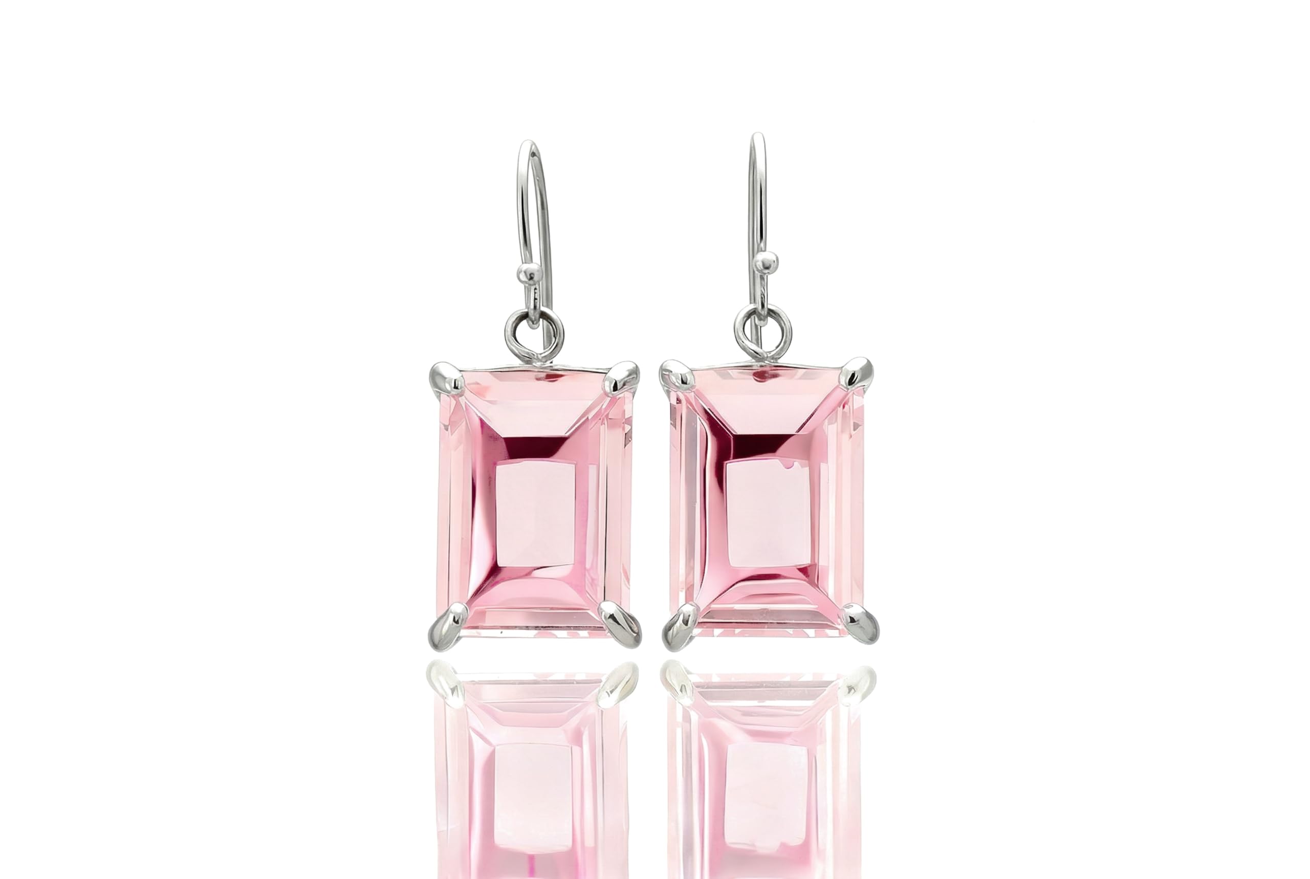 Pendientes Rectangulares de Cuarzo Rosa - Pendientes de Oro de Amor Propio para Mujer - Joyas de Piedras Preciosas de Cristal Curativo