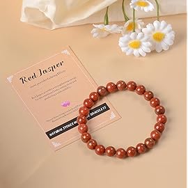 AD Beads Handmade Gemstone Stretch Elastic Bracelet Crystal Healing Reiki Nature\'s Beauty and Spiritual Essence Unisex (6mm, Red Jasper)