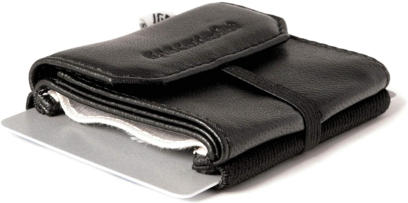Pull Mini Leather Wallet - Up to 15 Credit Cards/EC Cards in Card Compartment + Coin Pocket + Note Compartment - Handmade in Europe I Black