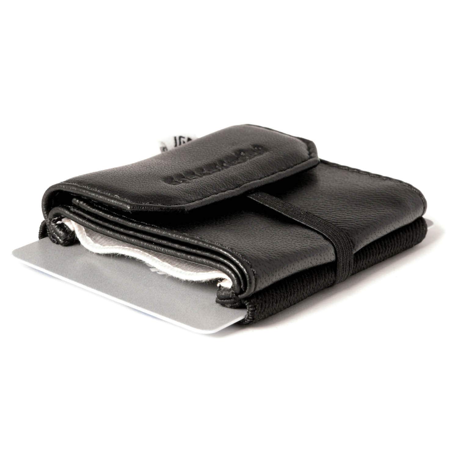 Pull Mini Leather Wallet - Up to 15 Credit Cards/EC Cards in Card Compartment + Coin Pocket + Note Compartment - Handmade in Europe I Black