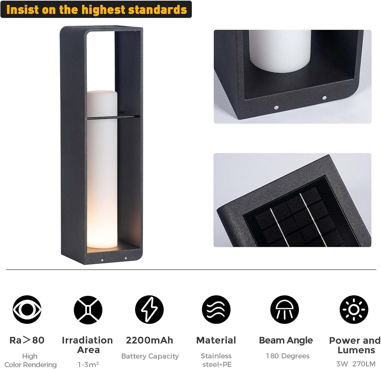 Outdoor Lights for Patio, IP65 Solar Lanterns Outdoor Waterproof, 3000K LED Path Lights, Outside Floor Lamp Solar Powered, Dusk to Dawn Landscape Lighting for Deck Garden Yard Backyard Porch