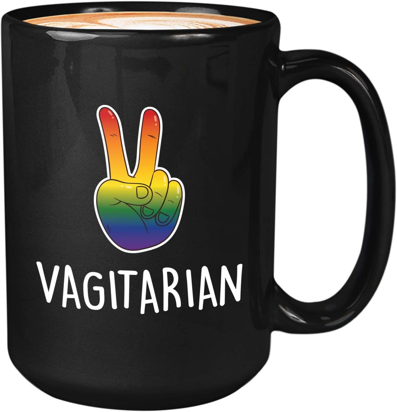 Bubble Hugs LGBTQ Coffee Mug 15oz Black - Vagitarian A - LGBTQ Lesbian Gay Pride Rainbow Queer Lesbian Pansexual Heterosexual Feminism Initialism Gender Identity