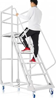 6 Steps Rolling Ladder, Mobile Platform Ladders with Handrails, Industrial & Warehouse Non-Slip Stair Ladder, Heavy Duty Step Ladders for Home Library Outdoor, 1100lbs Capacity