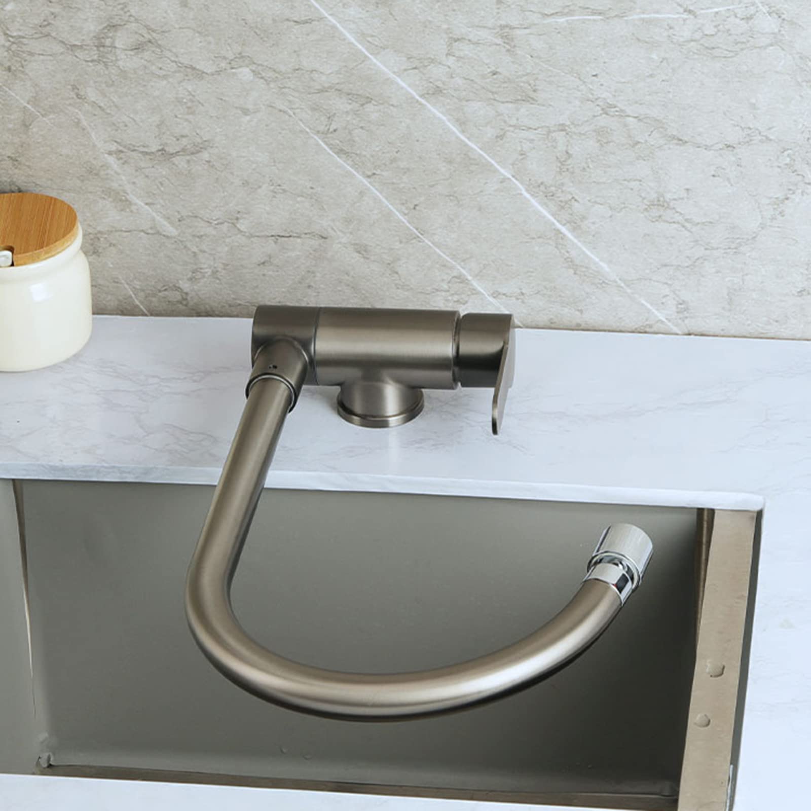 Robinet de cuisine mitigeur gris rabattable pour évier eau chaude et froide