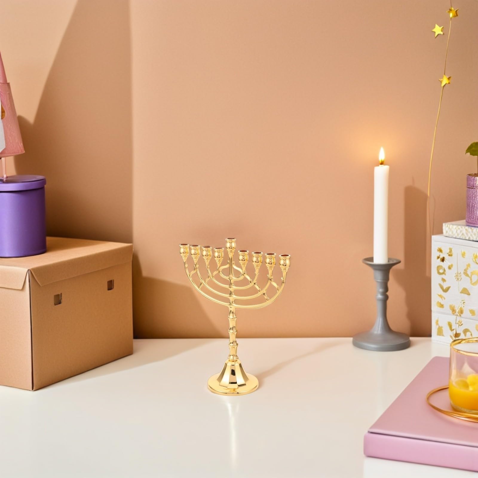 FOMIYES Candeliere Tradizionale Ebraico per Hanukkah Fessure Decorazione Religiosa Israeliana per Casa Design Elegante e Materiale Resistente