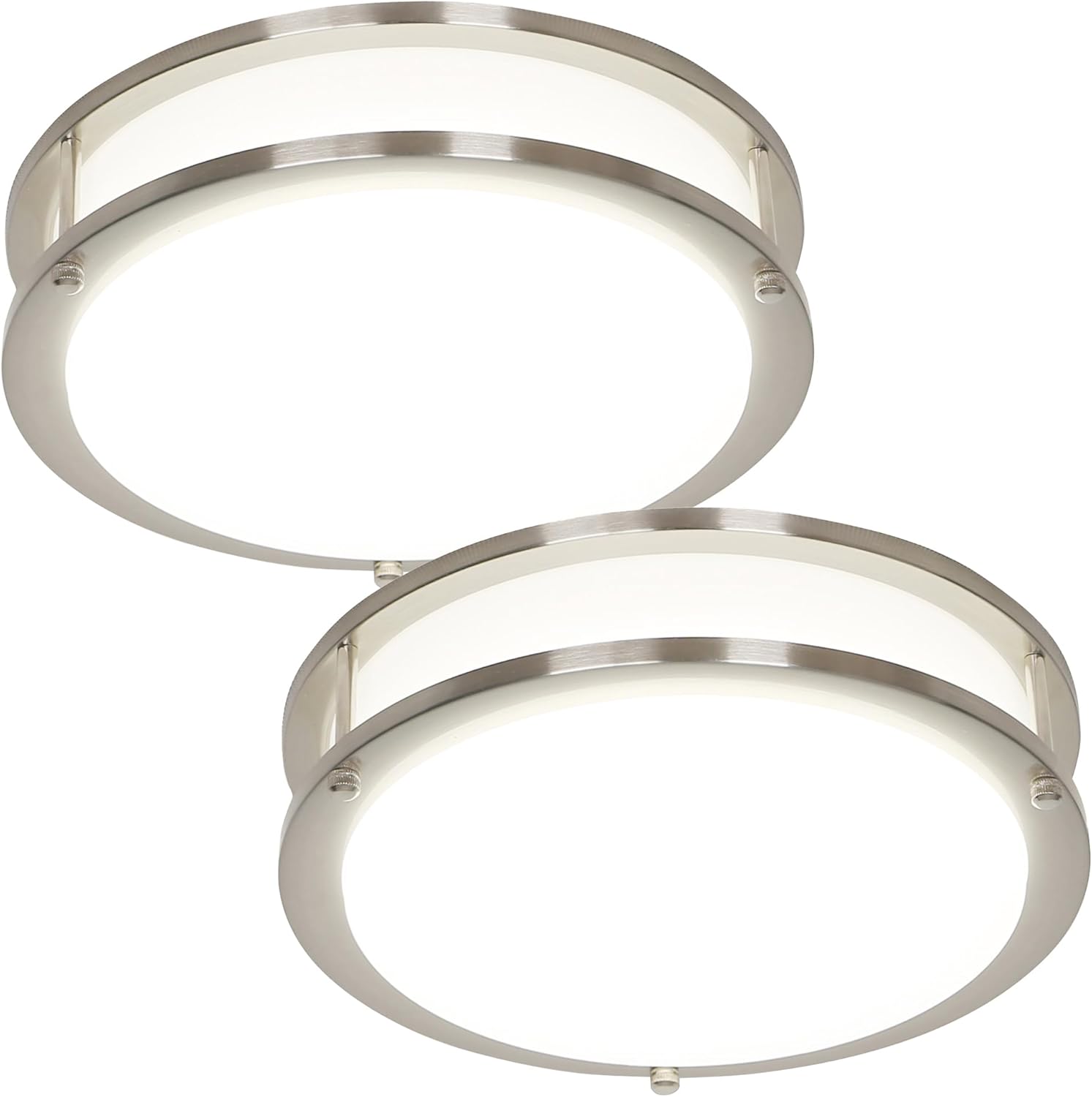 Pia Ricco 11 Inch Flush Mount LED Ceiling Light Fixture, Dimmable Modern Ceiling Lights, 3000K/3500K/4000K/5000K/6500K Adjustable Ceiling Lamp for Bedroom Kitchen Hallway Living Room, Nickel, 2 Pack