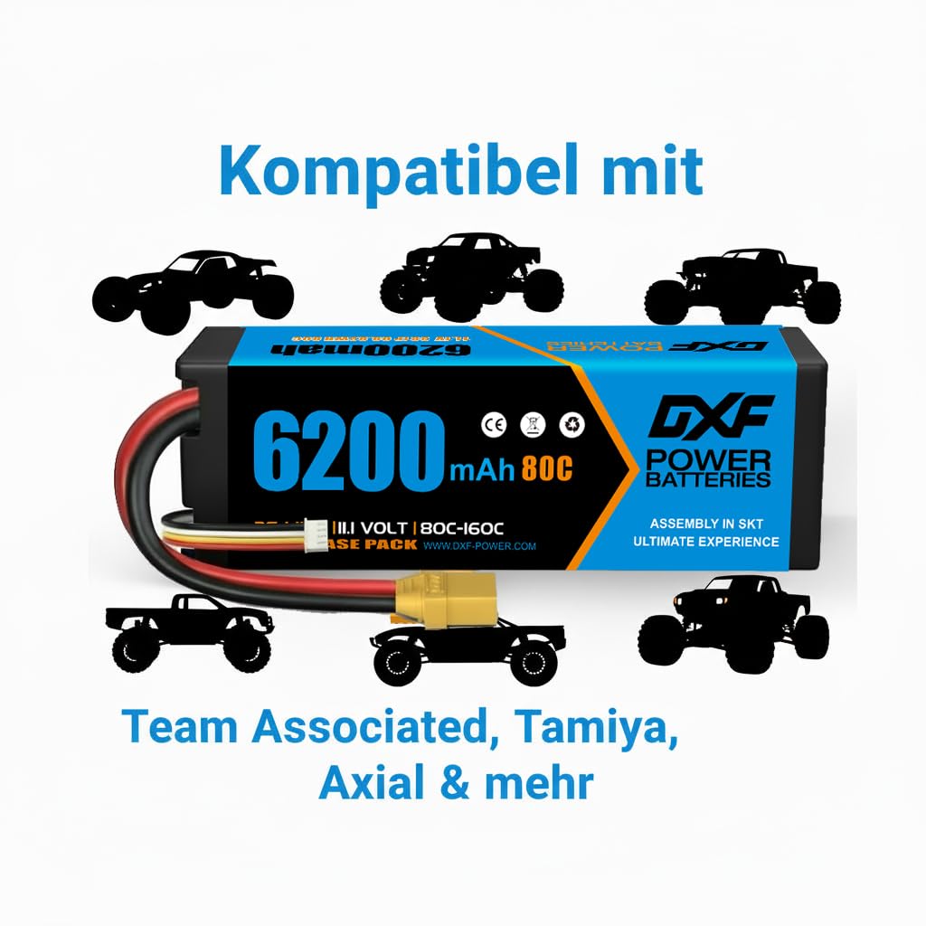 DXF Batteria LiPo 3S 11.1V 6200mAh 80C Spina XT90 Elicottero RC Aereo Multirotore Barca Auto Truck Buggy Alta Capacità Potente Gare Racing Modellismo 1 Pezzo