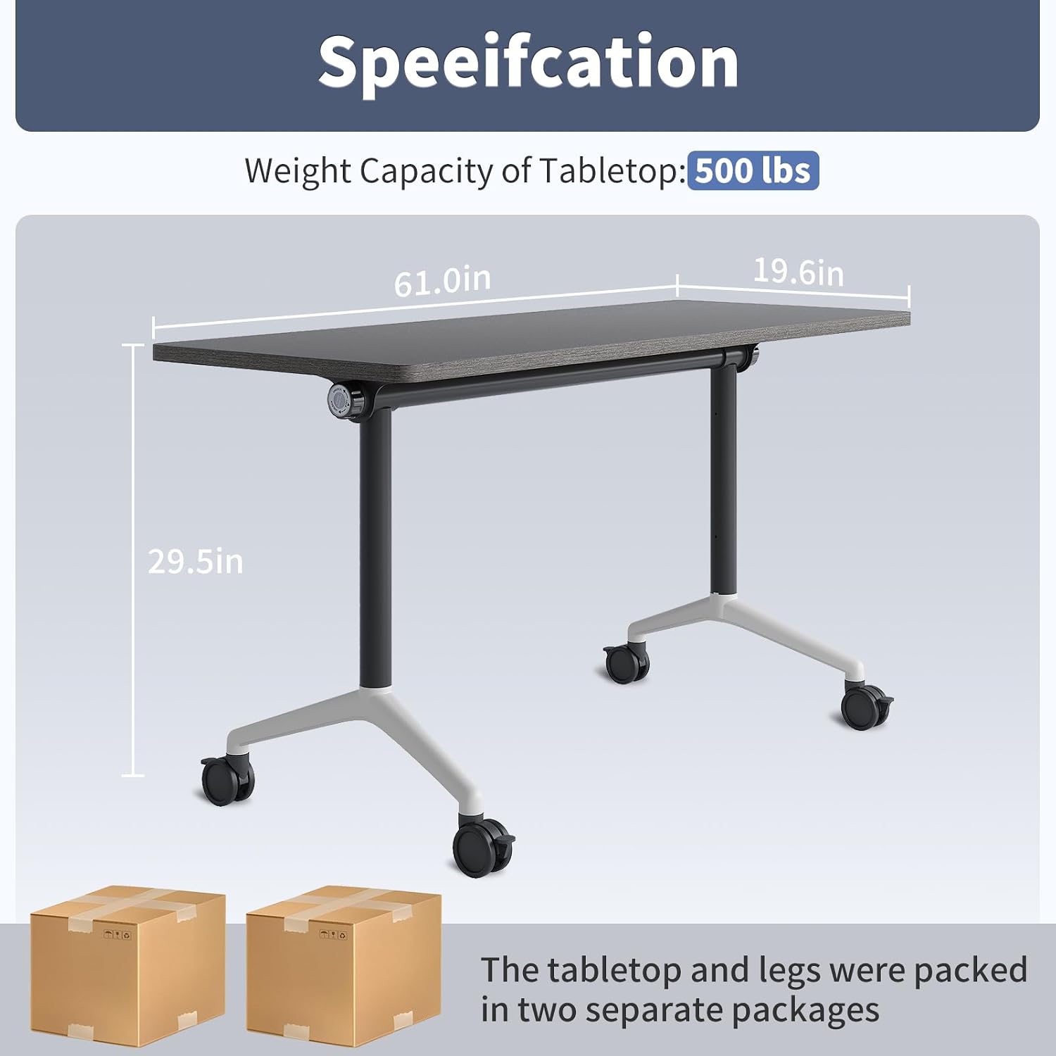 Folding Conference Table, Modern Foldable Conference Room Tables, Office Training Tables with Locking Wheels, Modular Rolling Rectangular Meeting Table, Heavy-Duty Metal Frame (6, Gray, 61in)