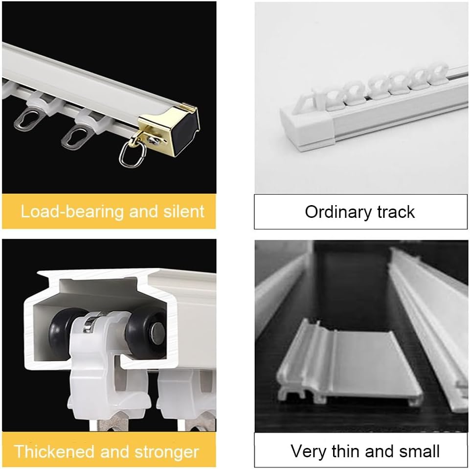 Heavy Duty Curtain Track System Set, 70-600cm/2.2-19.6ft Aluminum Curtain Rail With Mute Rollers For Living Room Or Picture Windows And Room Divider, Ceiling Or Wall Mount(Gold-wall,300cm(2*1.5m))