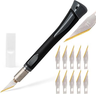 EHDIS Scalpel for Cutting with 10pcs Premium Titanium Spare Blades, Precision Cutter, Model Scalpel, for Crafts, Cutting, Arts Crafts, Sculpture, Grey