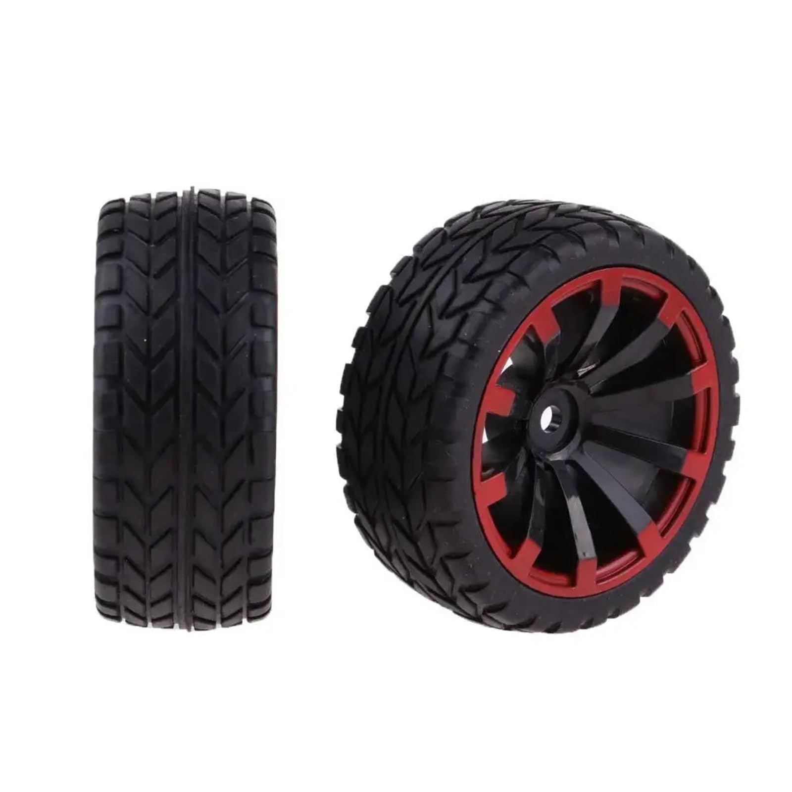 para HSP para HPI para Racing 1/10 Neumáticos Llanta Goma 12mm Hexagonal Rojo Negro 65mm Ancho Conjunto RC Coche Vehículos Todoterreno Camiones sobre Orugas RC Coche NeumáTico Piezas