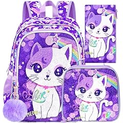Girls Purple Cat Sequins Backpack