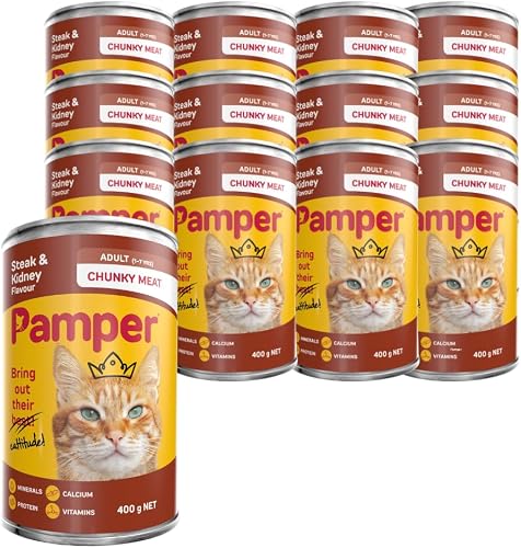 Pamper Wet Cat Food Steak and Kidney (12 x 400g) Cat Food Cans