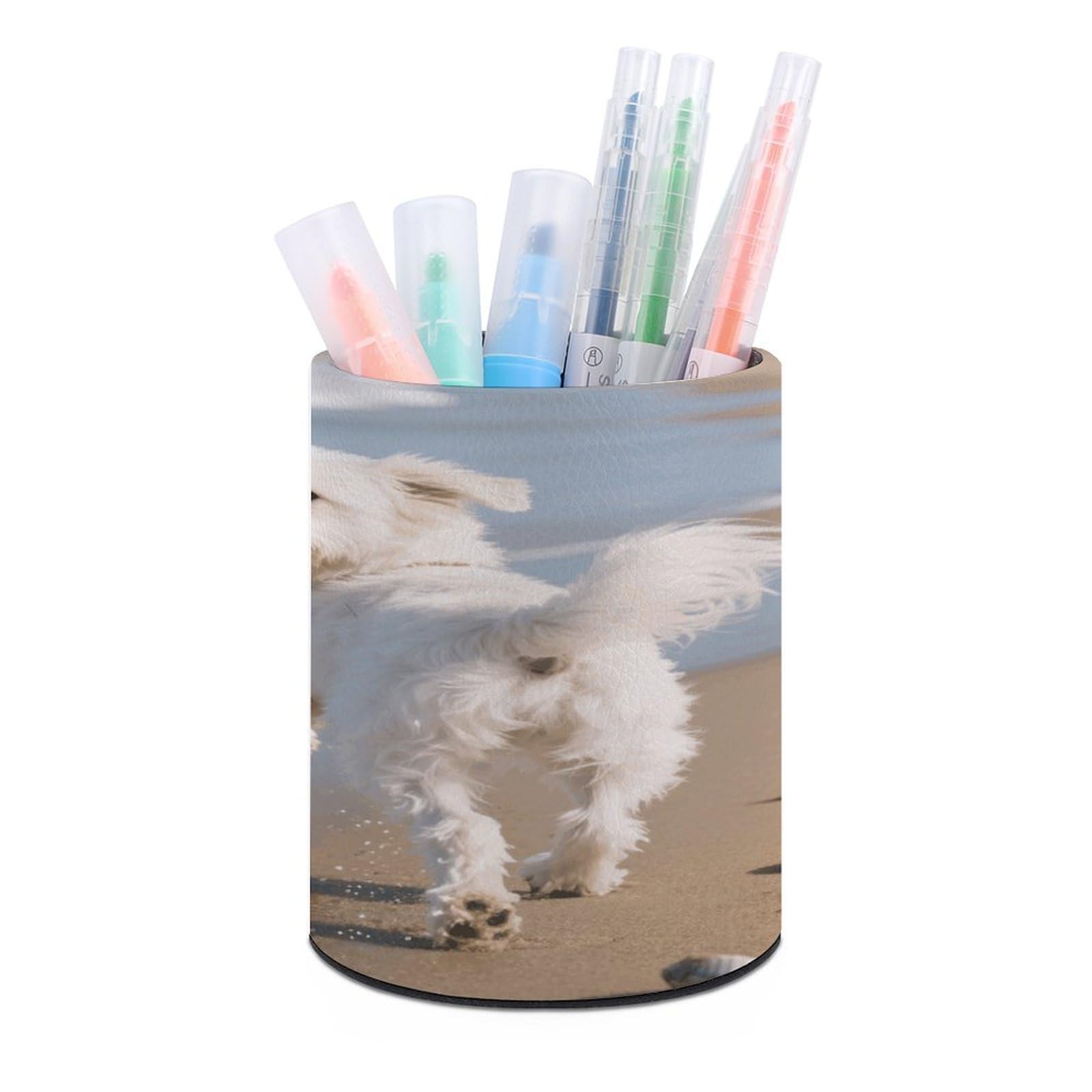 VstaDank - Round Dog Pen Holder for Running Beach Pencil Holder PU Leather Desk Organizer Holder Desk Decor Holder Desk
