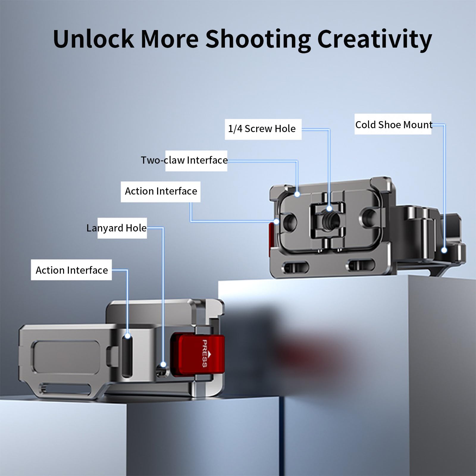 Podstawa adaptera rozszerzającego do DJI Osmo Pocket 4/3, metalowy wspornik montażowy, szybkie zwalnianie, adapter ramy przedłużającej z otworem na śrubę 1/4/zimną stopką/składany interfejs z
