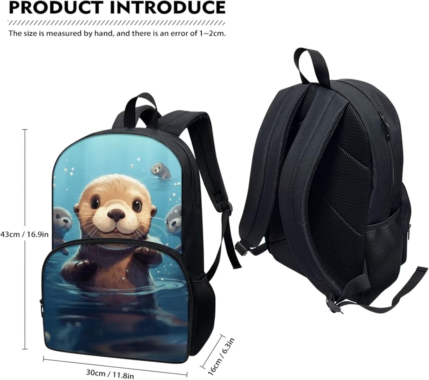 TOADDITDO Otter Toddler Backpack Lunchbox Set with Pencil Case Water Bottle Sleeve 6-8 Kids Large Schoolbag Kindergarten Cute Book Bags Boys Girls Hiking Camping School Bag Casual Daypacks