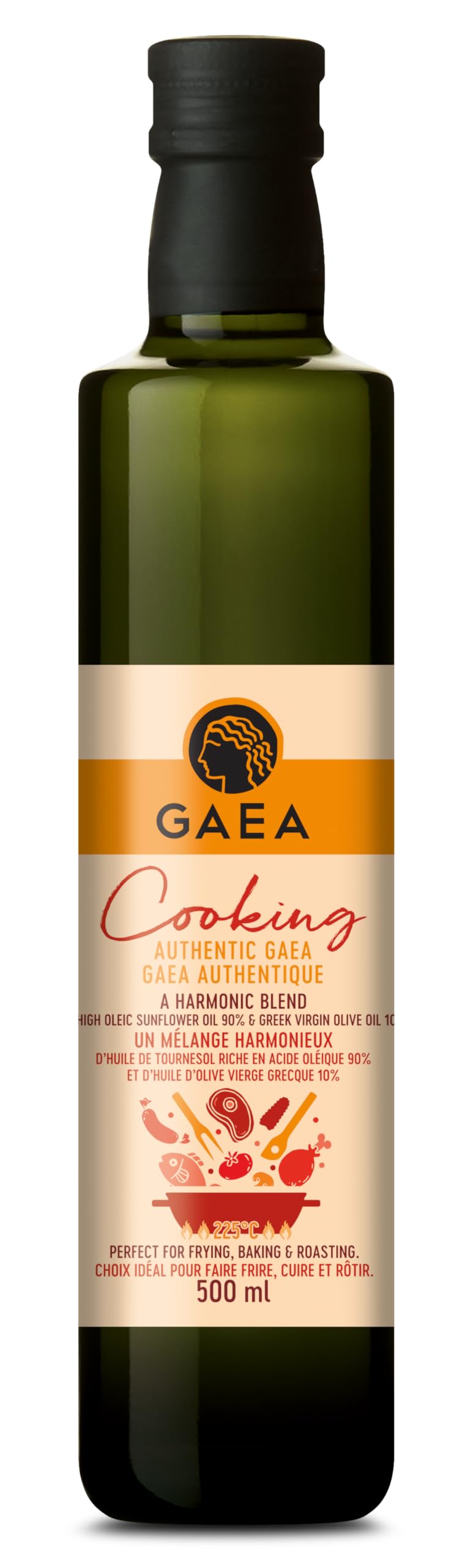 GAEA Cooking Blend Oil, Virgin Olive Oil & High-Oleic Sunflower Oil Blend (10%/90%), High Smoke Point, Light Taste, Ideal for Frying, Baking & Roasting, 500mL, Made in Greece