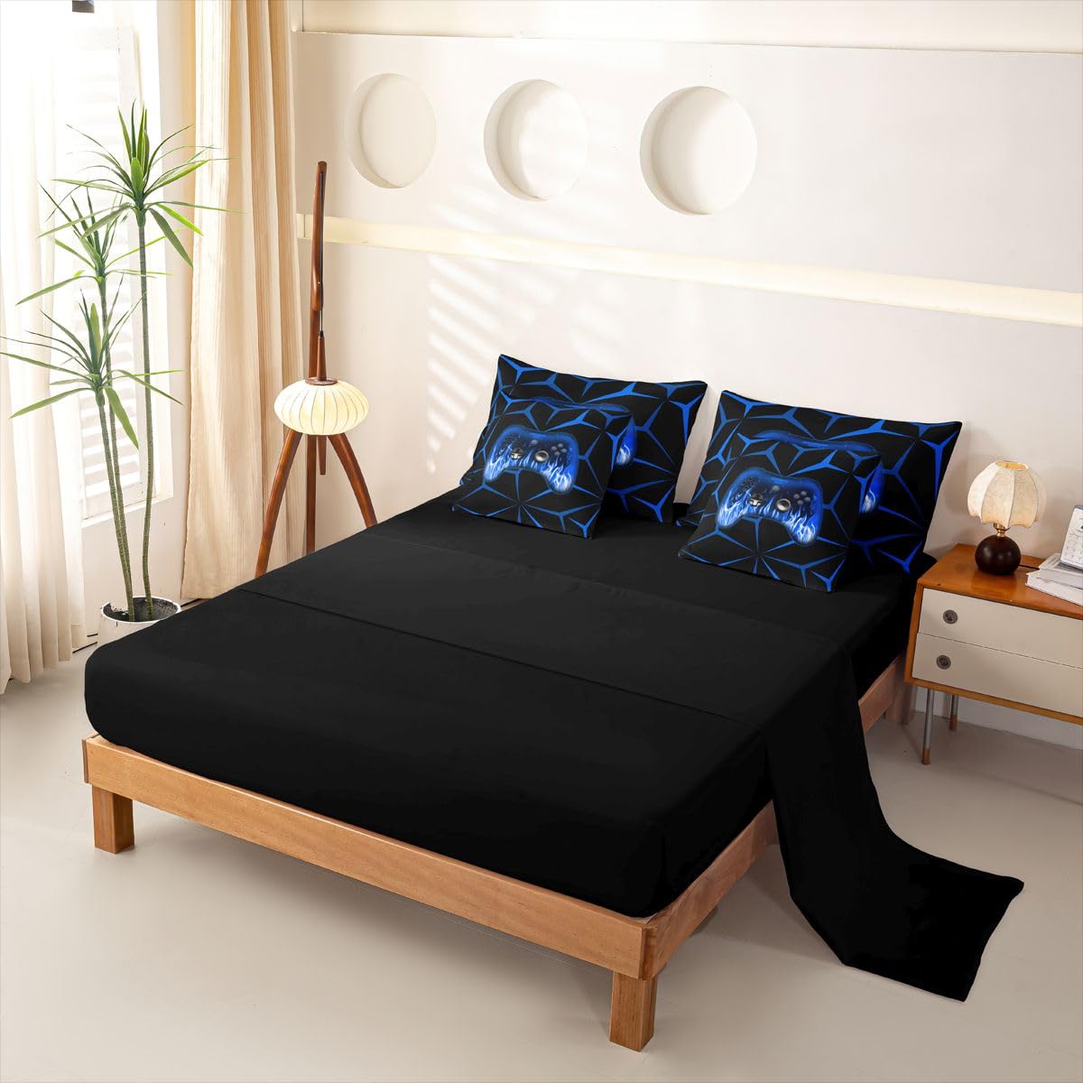 Homemissing Set copripiumino per letto king size, 7 pezzi, motivo videogiochi 3D, 1 copripiumino, 1 lenzuolo piatto, 1 lenzuolo con angoli, 2 federe, 2 federe