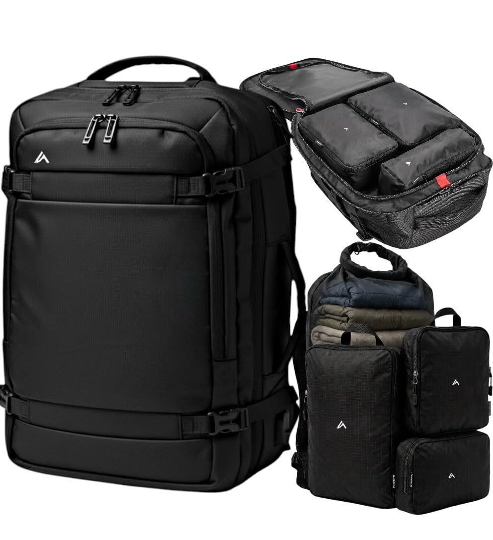 Mochila de viaje y trabajo, mochilas de viaje cabina avion extensible hasta 45x30x25 SET Equipaje de Mano. Backpack para portatil laptop de 15.6"-17" para gimnasio