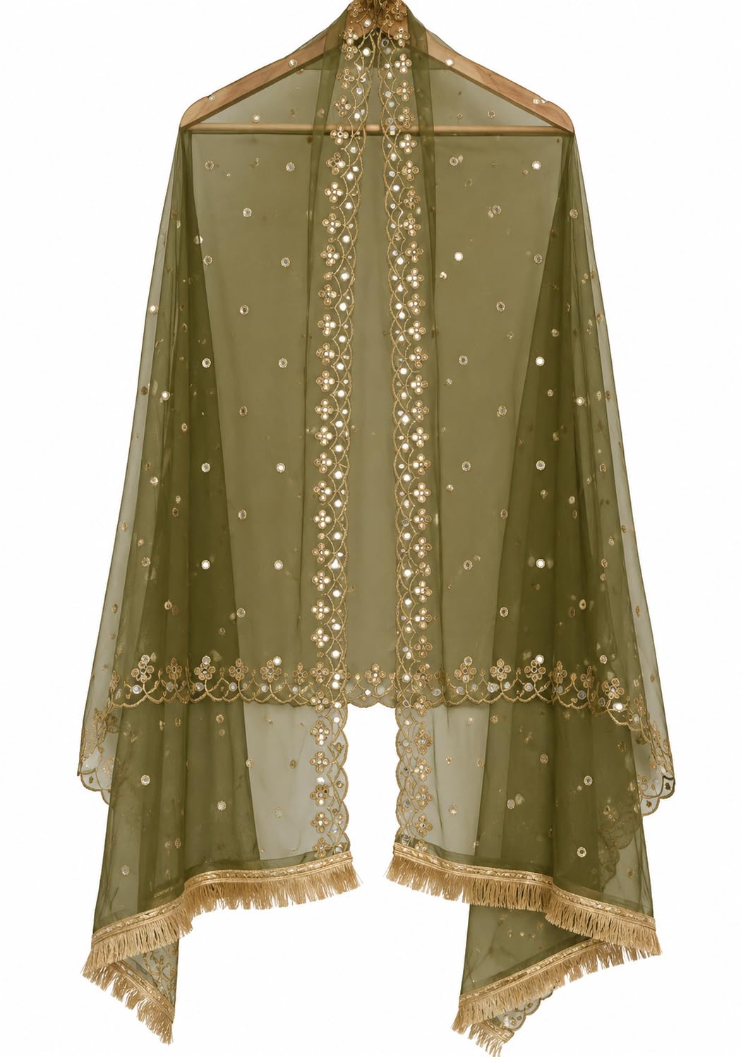 Mirror Work Embroidered Net Dupatta for Women & Girls | Designer Cutwork Border Ethnic Net Chunni with Fancy Lace for Suits, Kurtis & Lehengas-image-43