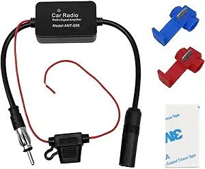 12V Car Antenna Booster 25 db Antenna Signal Reception Amplifier, Amplify Signal & Reduce Noise AM FM for Car Stereo, Audio, Radio, Media, Head Unit Receiver