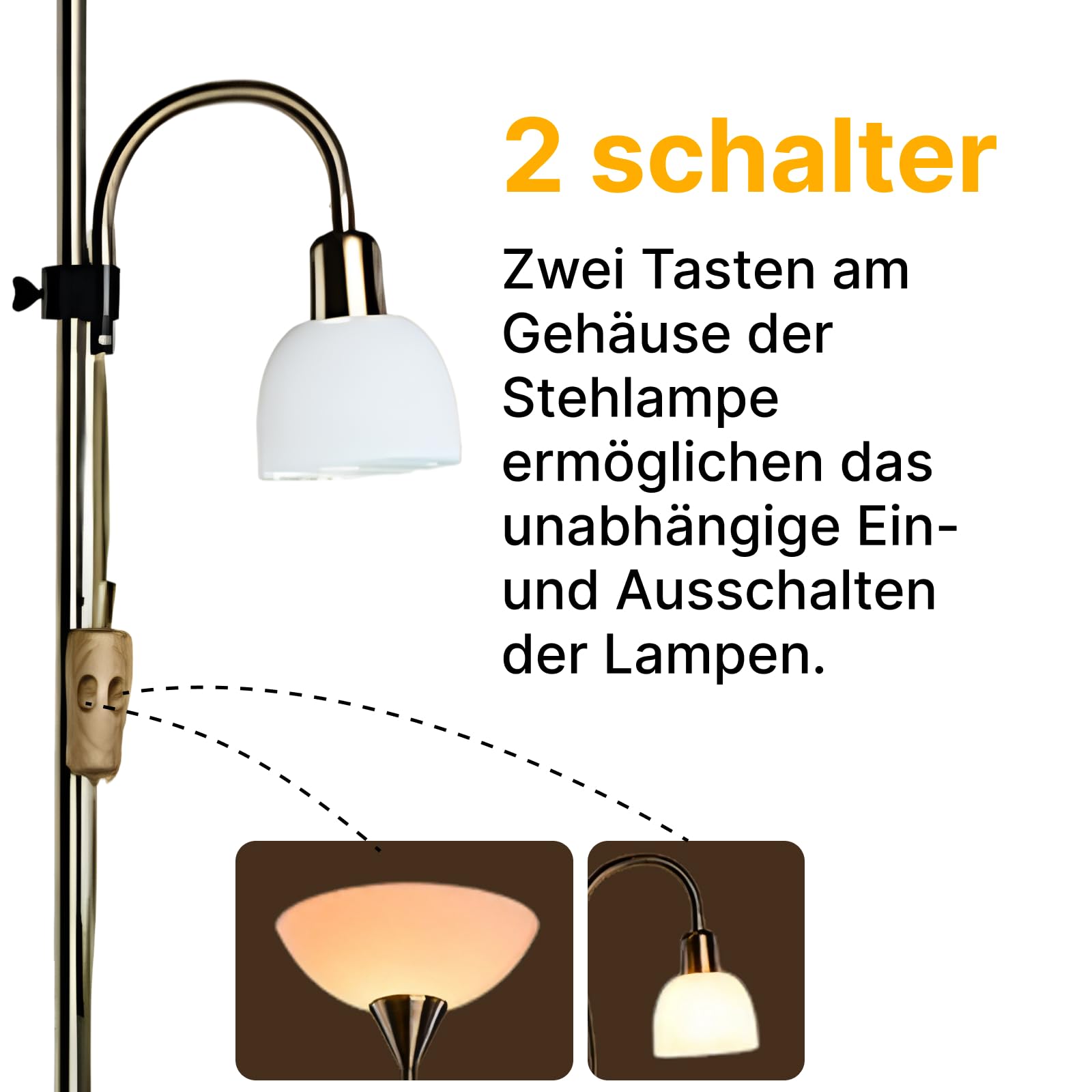 ARTE LAMP Stehlampe Moderne Deckenfluter mit Leselampe für Wohnzimmer, Silber, Weiß, E27, dimmbar, 28 x 28 x 177 cm