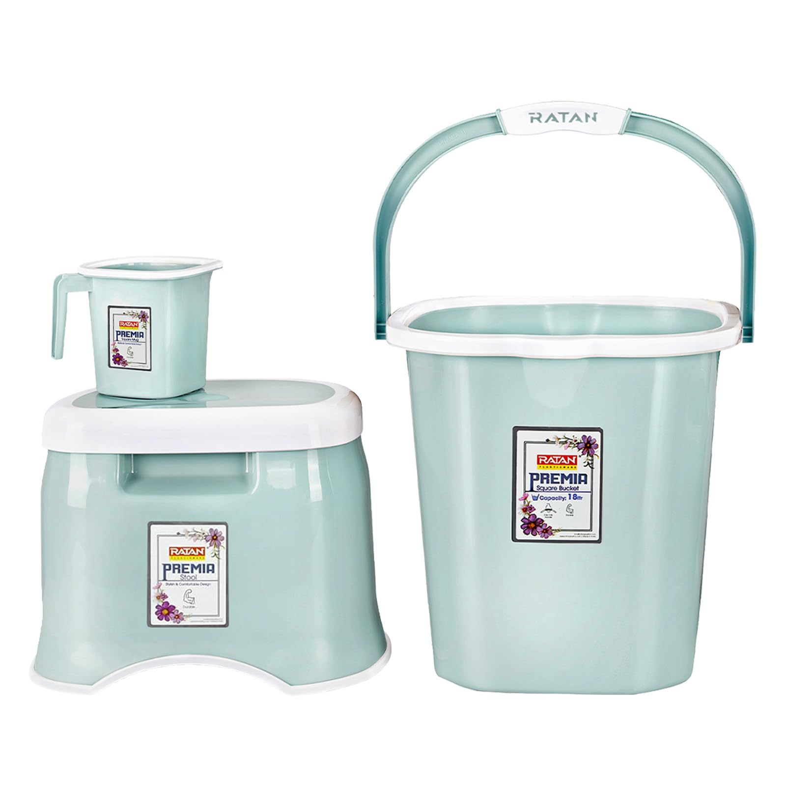 RATAN PLASTICWARE Premia Bathroom Set (Bucket 18L X 1) + (Mug 1.5L X 1) + (Small Stool X 1) - Mint|Light Weight and Easy to Carry|Perfect for Use in Bathrooms, Kitchen & Wet Utility Areas-image-30