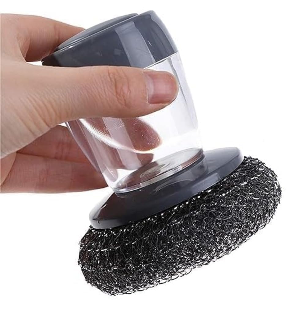Dish Cleaning Brush with Soap Dispenser Kitchen Dish Scrubber Brush with Handle Stainless Steel Palm Brush for Pots Pans Sink Stove Cleaning Dishwashing Brush for Kitchen Utensils & Cookware-image-7