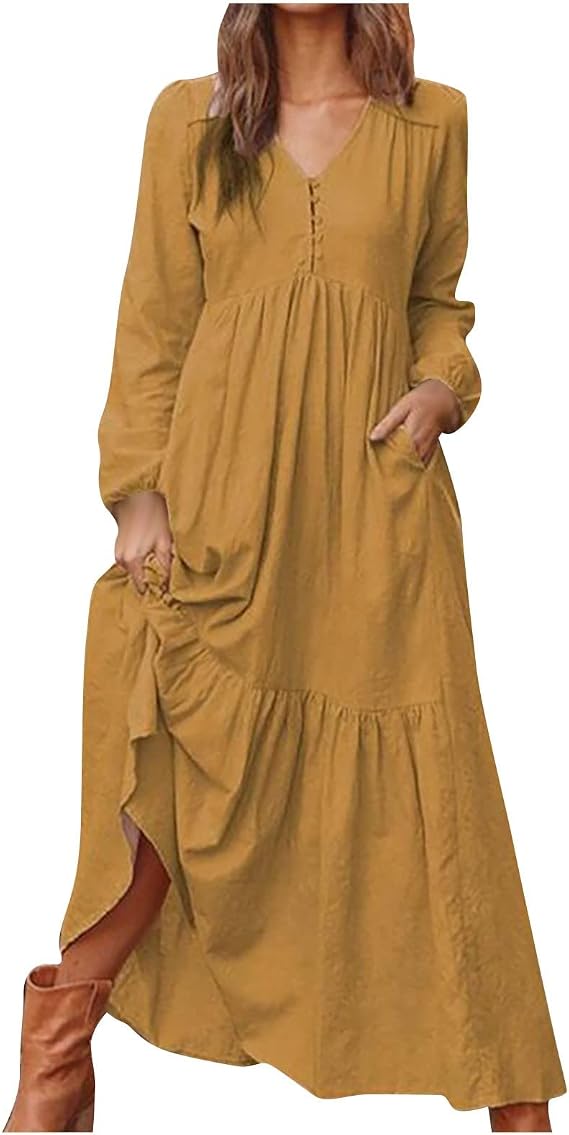 Amazon.com: Fastbot Vestidos elegantes para mujer, vestido de lino de  algodón para mujer, manga larga, abotonado, casual, suelto, largo, vestido  camisero : Ropa, Zapatos y Joyería