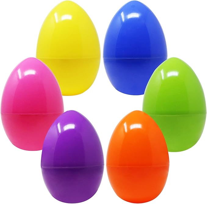 JOYIN 6PCS Jumbo Plastic Bright Solid Easter Eggs Assorted