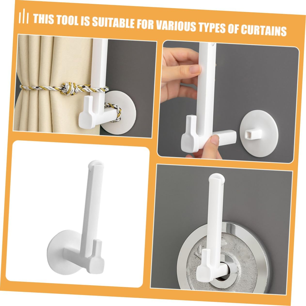 PRETYZOOM 8pcs Curtain Retainer Shower Curtain Hooks Telescopic Wall-Mounted for Bedrooms Bathrooms Living Rooms