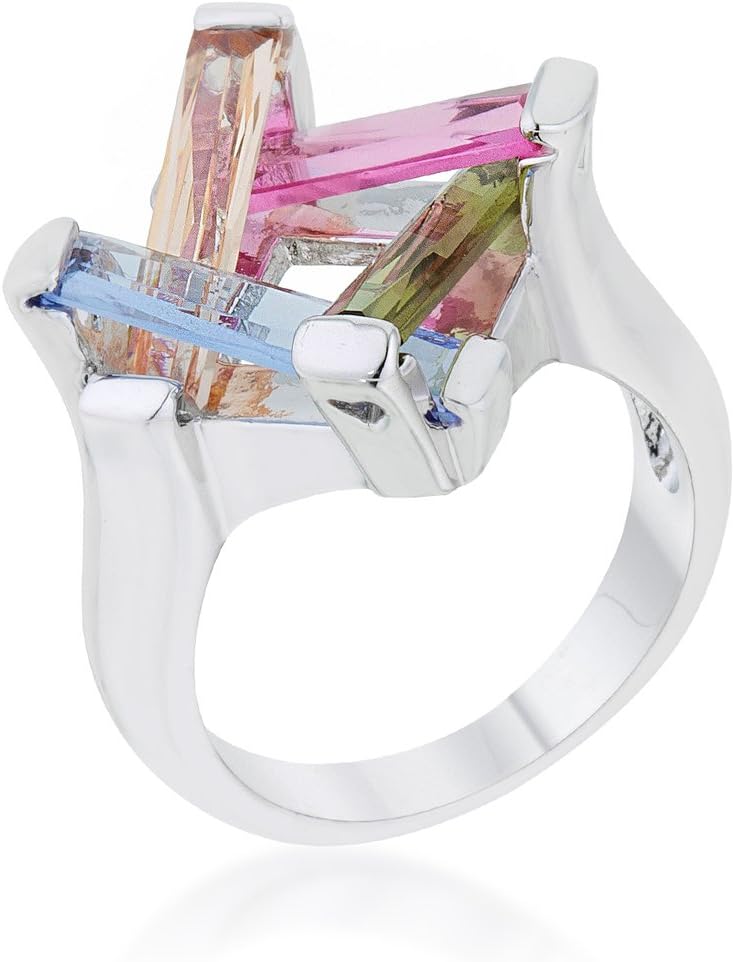Kate Bissett 10ct Multicolor CZ Rhodium Cocktail Ring
