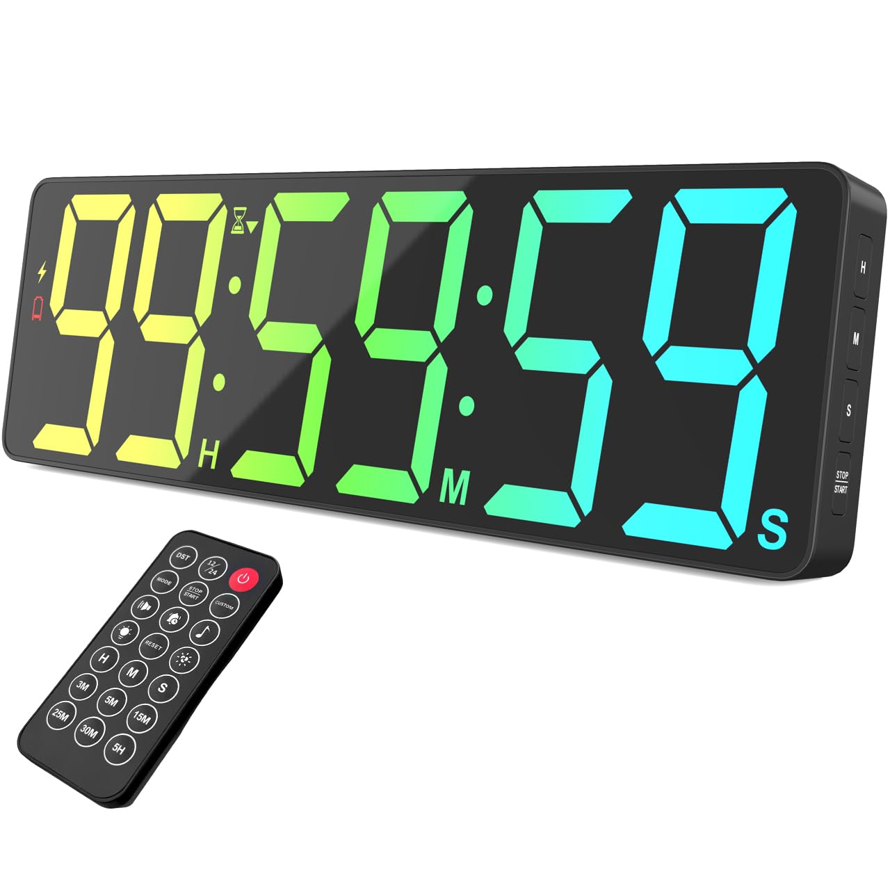 VOCOO Grande timer da parete digitale da 39,8 cm con conto alla rovescia 99H, conto alla rovescia, orologio e telecomando, orologio da parete RGB 18 colori per ufficio, decorazione domestica, cucina