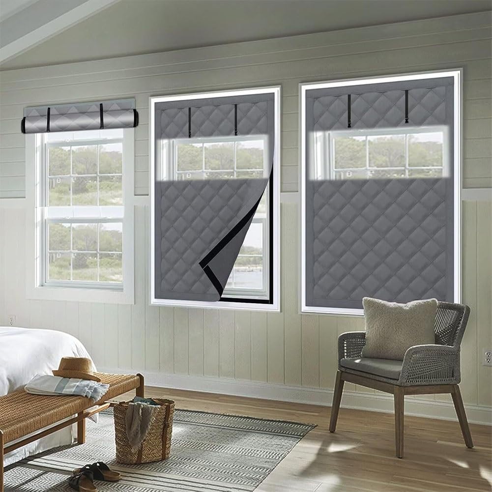 Isolierfolie Fenster Winter,Thermo Fensterabdeckung,Fensterisolierungsset Gegen Kälte,Wärmeschutzvorhang Fenster für Wohnzimmer,Schlafzimmer(Brown,150x290 cm)