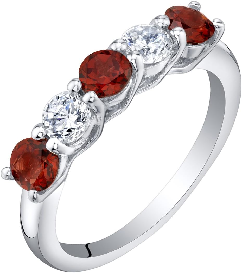 PEORA 925 Sterling Silver Five-Stone Trellis Ring Band for Women in Various Gemstones, 3.5mm Width, Sizes 5 to 9