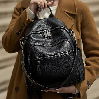 Genuine Leather Backpack Purse For Women Real Soft Leather Travel Convertible Laptop Shoulder Bag