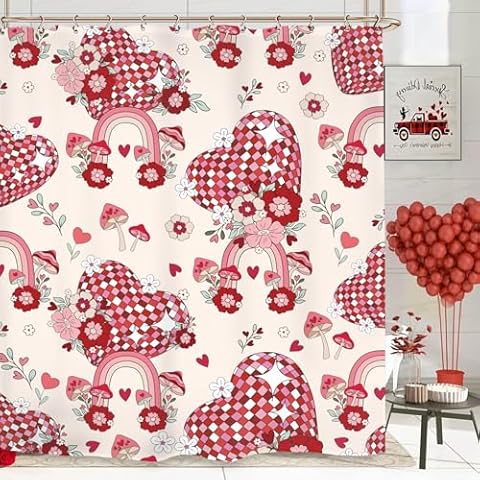 Kalmico Valentine's Retro Floral Shower Curtain Cover