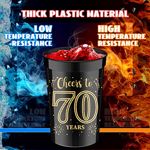 Yuxung 40 Pcs 16oz 40th 50th 60th 70th Birthday Cups Cheers to 40 50 60 70 Years Plastic Stadium Gold and Black Cups for Birthday Decorations Party Favors Men Women Wedding Anniversary Supplies(70th)