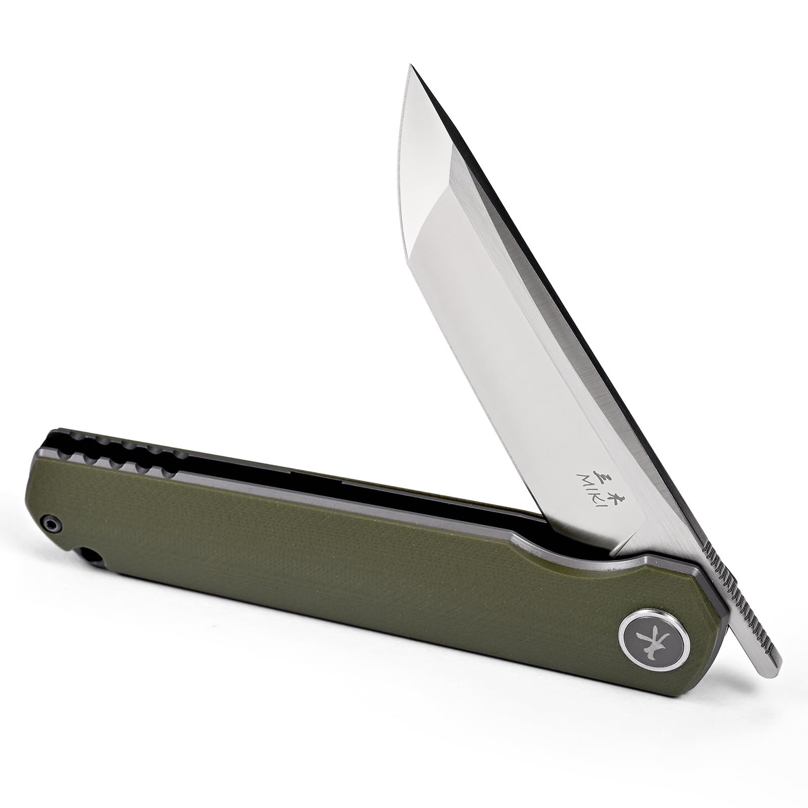 Miki Folding Knife, Sharp D2 Steel Blade, Green G10 Handle, Pocket Samurai Knives with Pocket Clip, Outdoor Knife for Camping & Survival, Gifts for Men