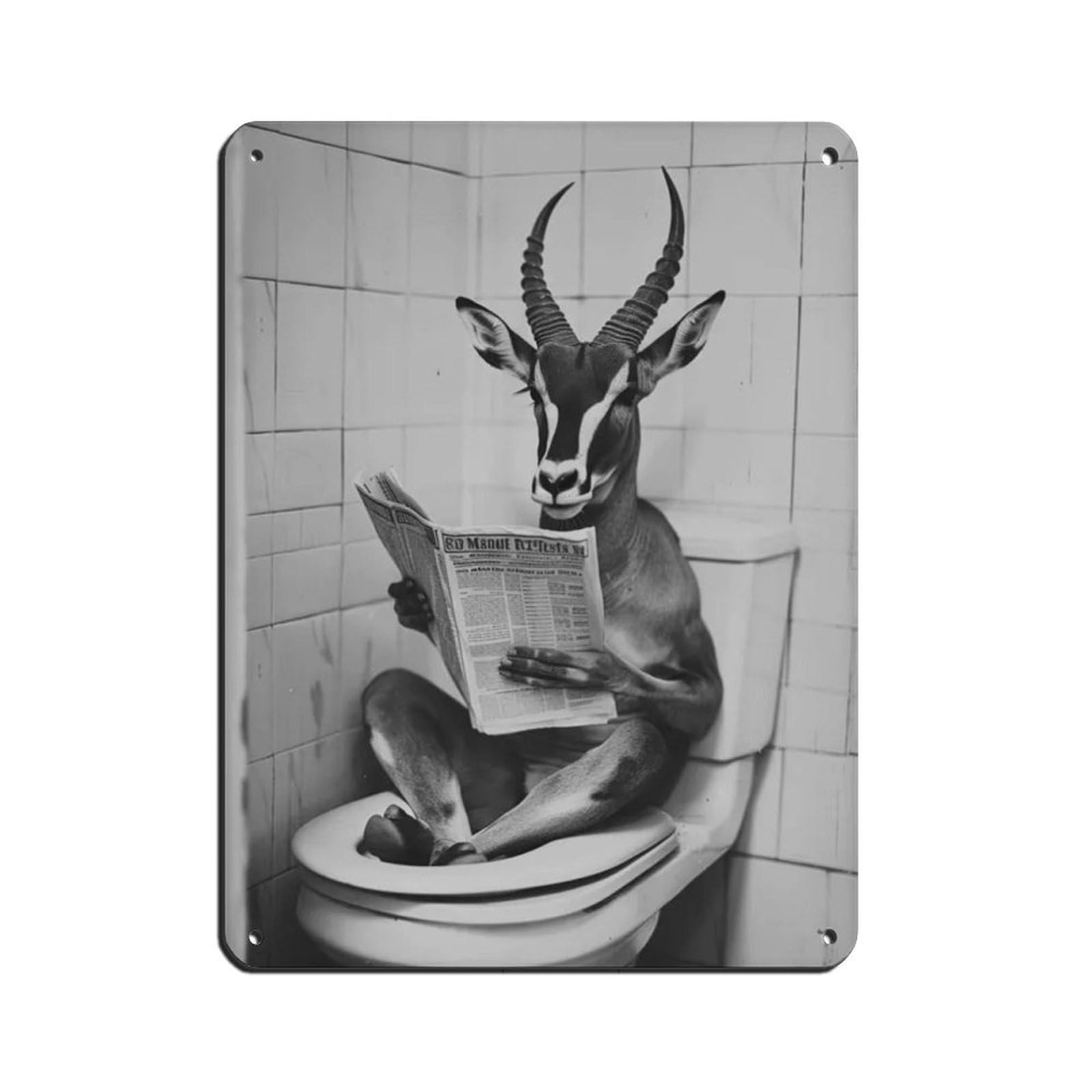 Lxwnze 30L X 40W Cm Impala Sitting On The Toilet Reading A Newspaper Retro Poster Metal Tin Sign Chic Art Retro Iron Painting Bar People Cave Cafe Family Garage Poster Wall Decoration 12X16inch(30X40cm)