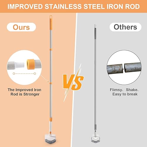Miniatura 7 de Cepillo de limpieza 3 en 1 con mango largo, cepillo de limpieza de lechada de 50 pulgadas para tina y azulejos, cerdas rígidas que se bloquean en su