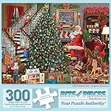 Bits and Pieces – 300 Piece Jigsaw Puzzle for Adults – Christmas Joy - Santa Visiting Presents Tree Jigsaw Puzzle by Artist Bigelow Illustrations, Completed Puzzle Size: 18' x 24'