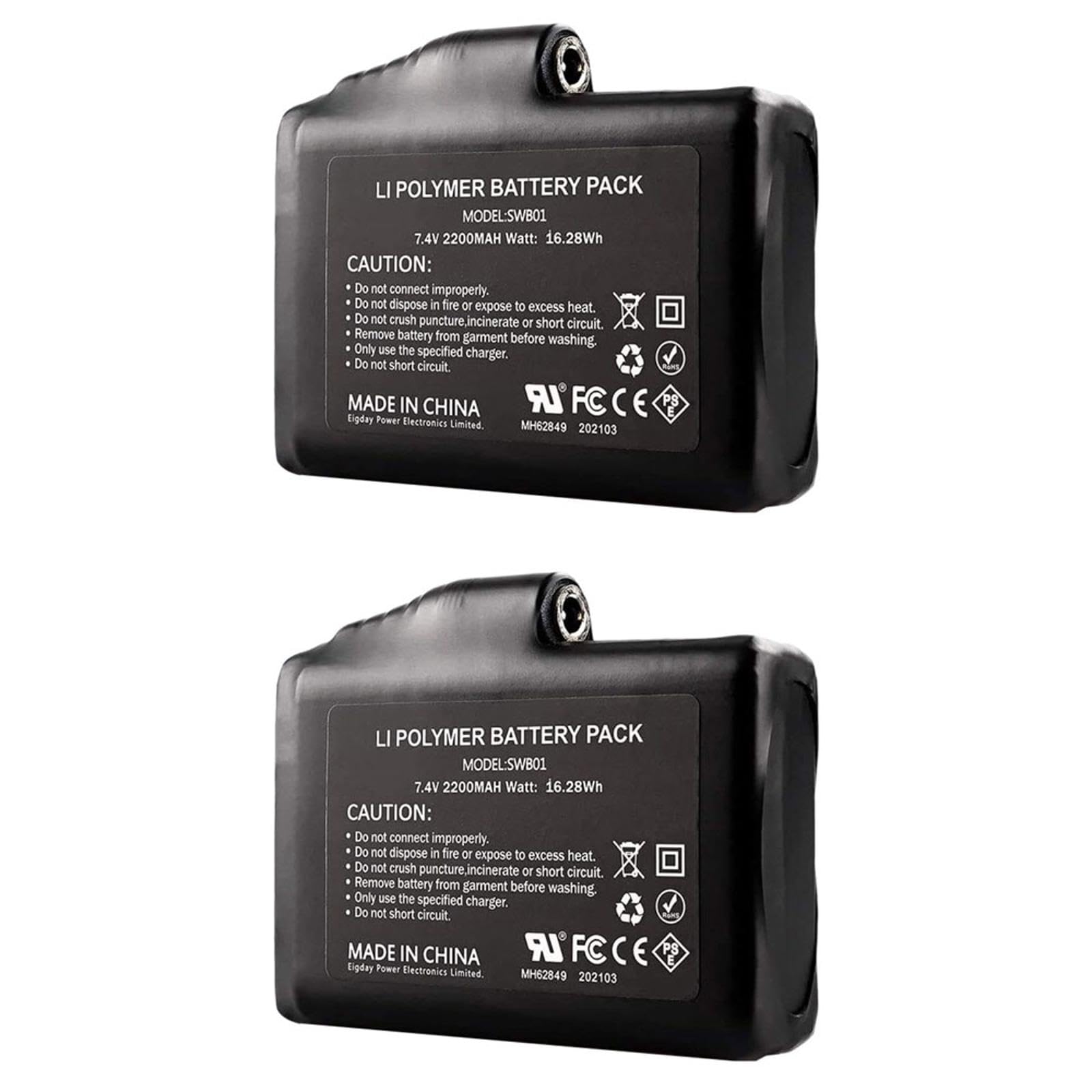 Begot 7.4V 2200mAh Rechargeable Lithium Polymer Battery, Replacement Battery Pack for Heated Gloves, Geated Socks, Support 3.5mm Female DC Connector, Pack of 2