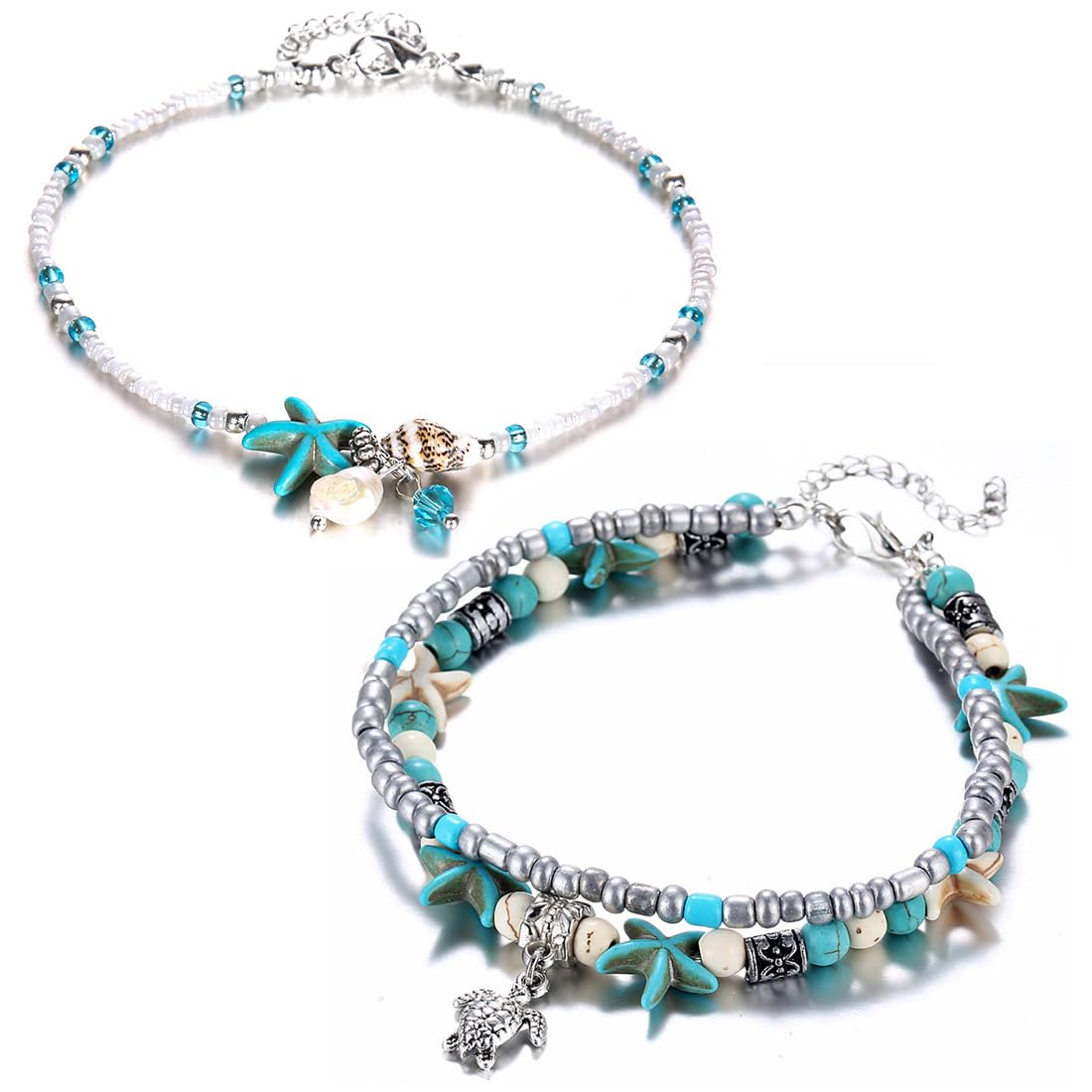 Cavigliera Donna - Boemia Cavigliera - a Due Piani Cavigliere Donna - Cavigliera Con Perline Di Tartaruga Marina Starfish - Accessori Da Spiaggia Per Signore e Ragazze(BT)