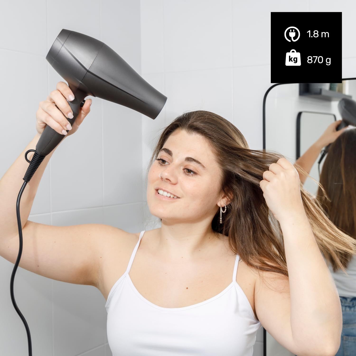 Taurus – Haartrockner Fashion 2600 Ionic, 2600W, 6 Geschwindigkeits-/Temperaturstufen, AC-Motor, Ionic Care, Kaltlufttaste, Zubehör: Präzisionsdüse, Breitdüse, Diffusor, Schwarz